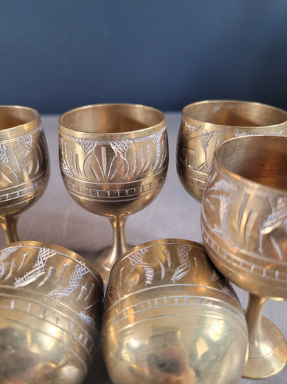 Lot de 6 verres à pied en laiton ciselé- Ref 272