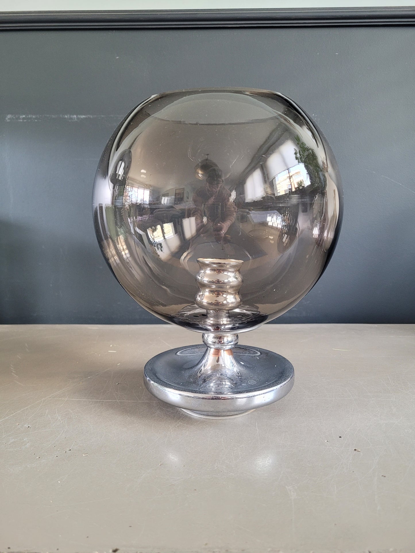 Photophore d'extérieur en verre fumé et chrome - Bougeoir - Ref 816