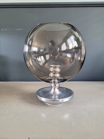 Photophore d'extérieur en verre fumé et chrome - Bougeoir - Ref 816