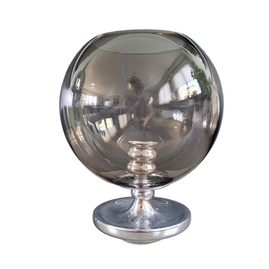 Photophore d'extérieur en verre fumé et chrome - Bougeoir - Ref 816