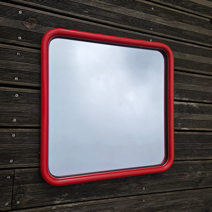 Miroir carré vintage en métal laqué rouge 60x60 - Ref 1428