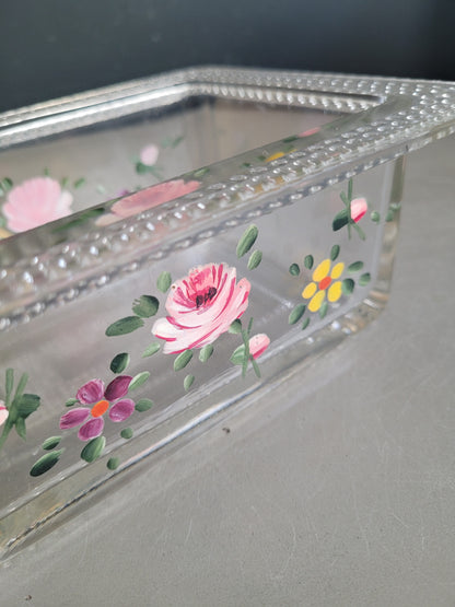 Boîte à sucre en verre peint à la main avec couvercle miroir - Ref 875