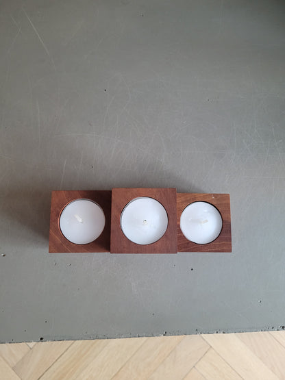 Trio de bougeoirs vintages en teck - Ref 774