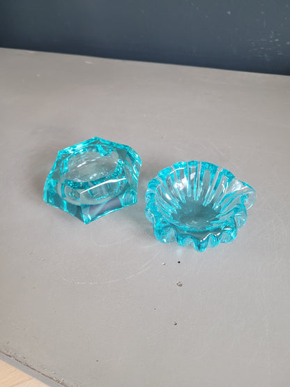 Paire de cendriers assortis en verre turquoise - 394