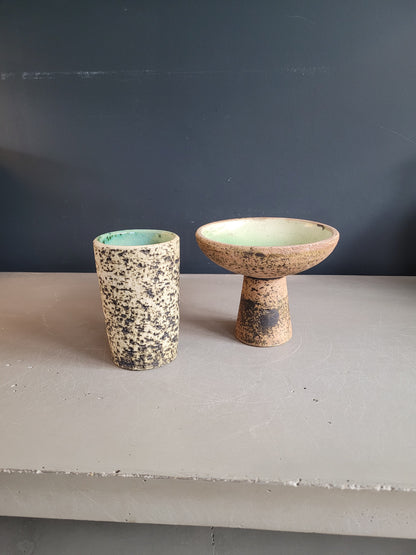 Ensemble vase + bougeoir en céramique brutaliste - Ref 894