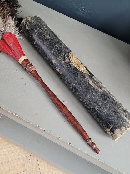 Ancien plumeau d'automobile en plumes d'autruche avec son étui d'origine - Ref 1037