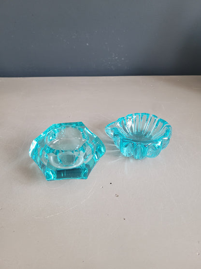 Paire de cendriers assortis en verre turquoise - 394