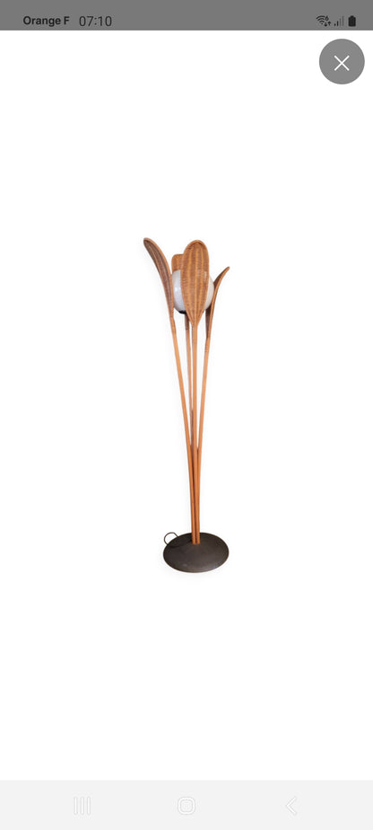 Lampadaire palmier vintage en rotin - Ref 581