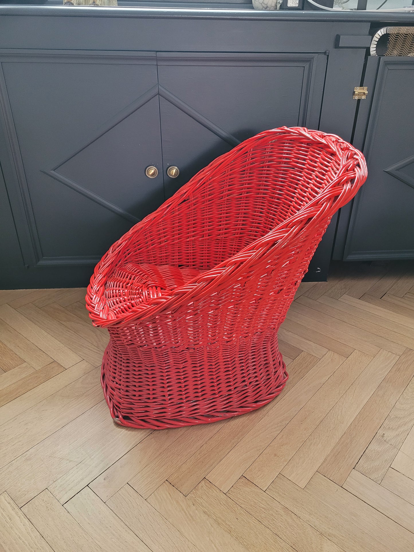Fauteuil enfant en rotin rouge - Ref 756
