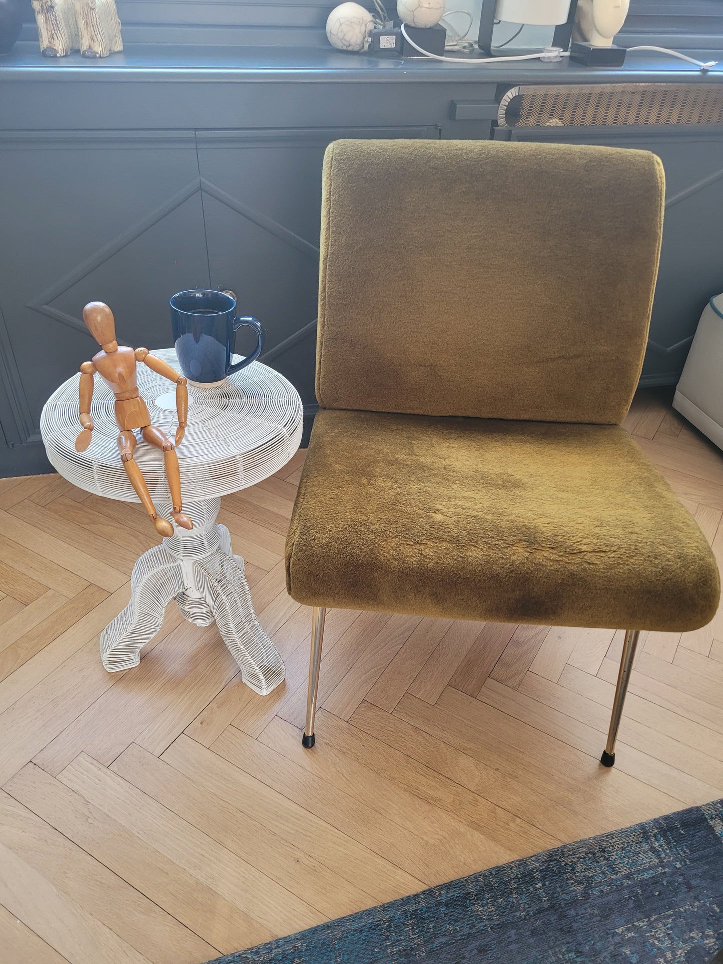 Bout de canapé en fil métallique laqué blanc - Ref 765