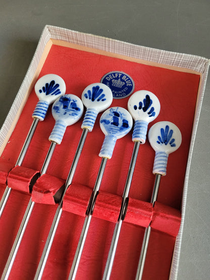 6 piques à fondue en porcelaine de Delft peints à la main - 852