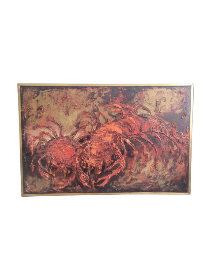 Tableau crustacés huile + collage - Ref 1152