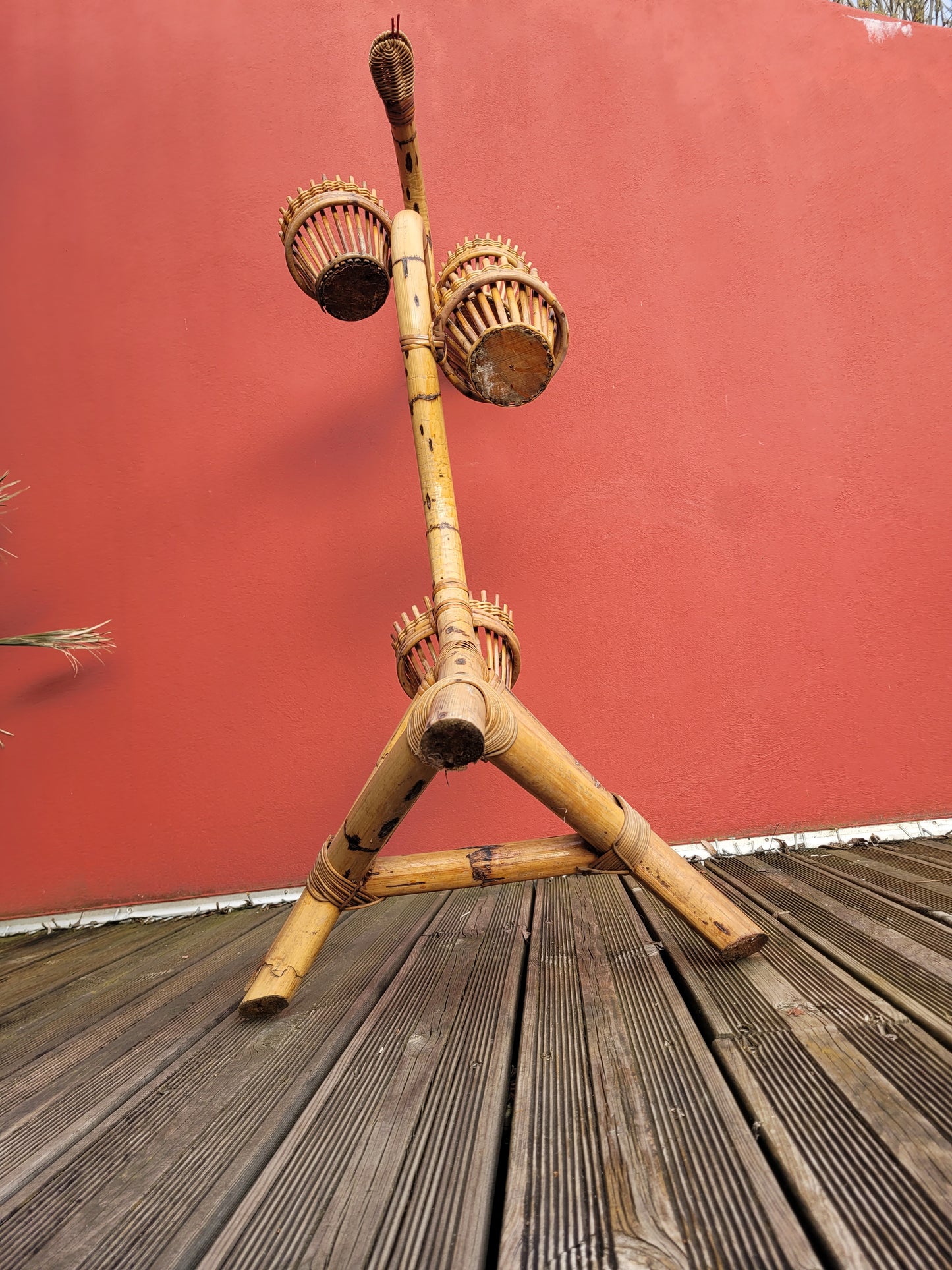 Porte-plantes serpent en bambou vintage - Ref 859