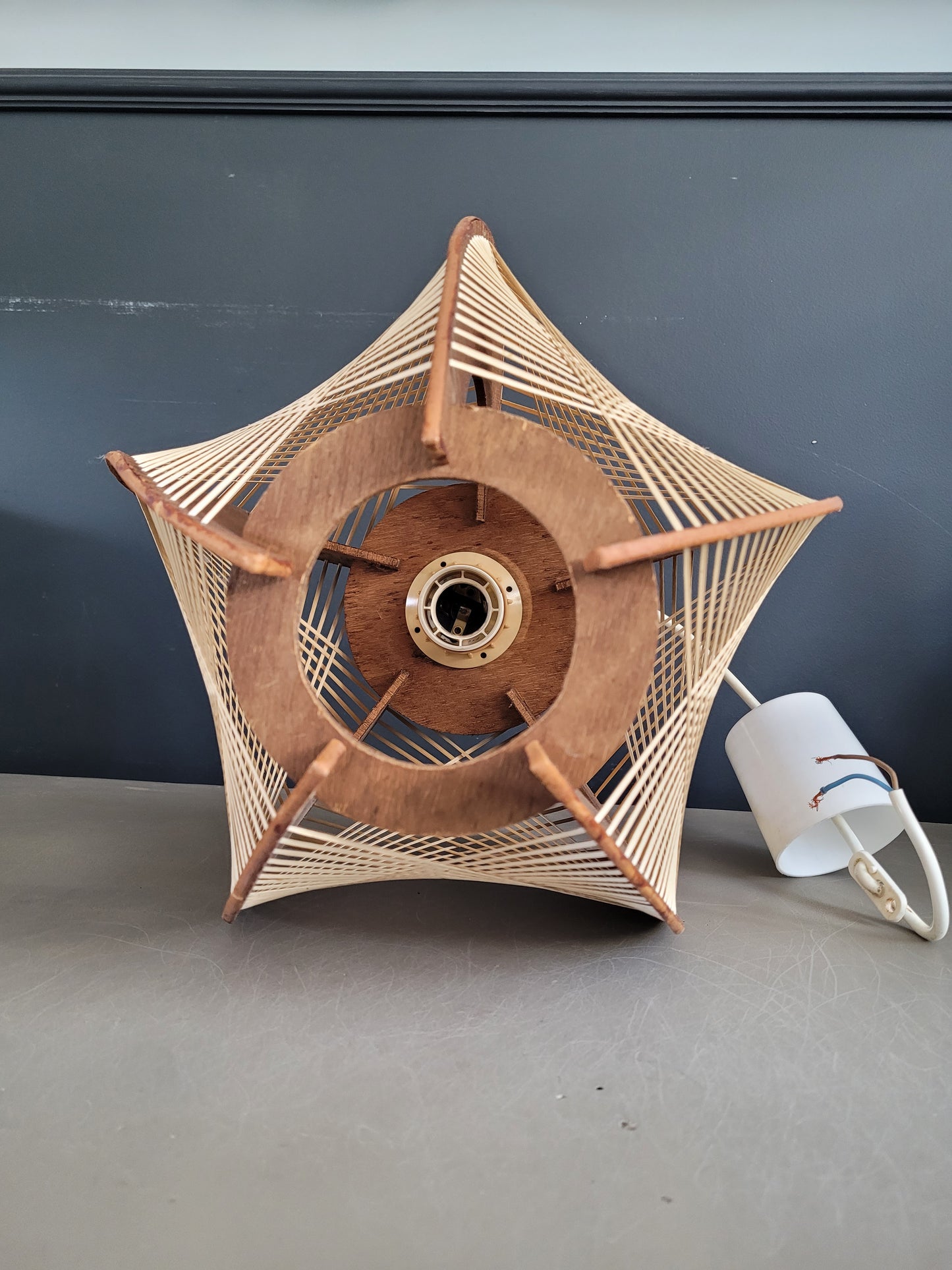 Suspension vintage en osier et bois - Ref 358