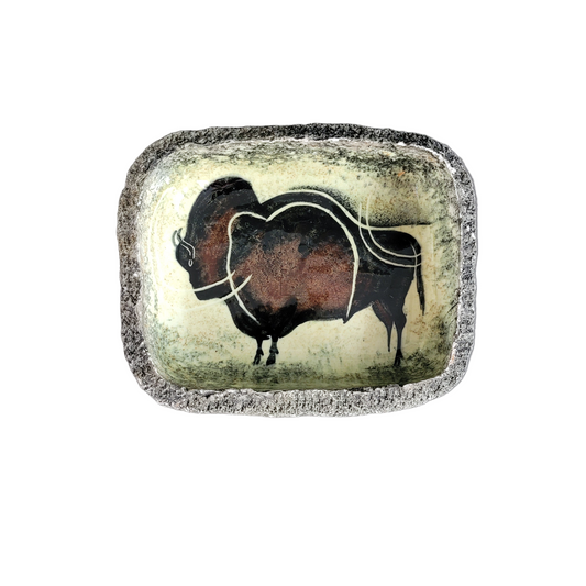 Vide-poche vintage en céramique décor bison signé - Ref 640