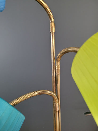 Lampadaire 3 feux années 30 abat-jour colorés- Ref 803