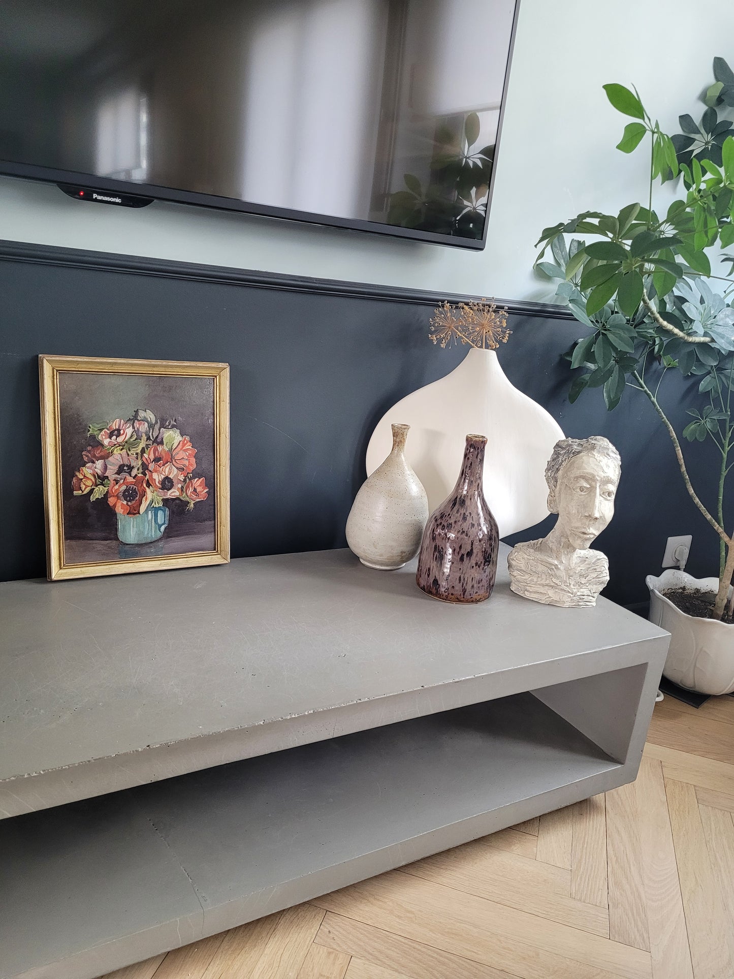 Tableau ancien encadré anémones - Nature morte -  799