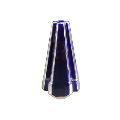 Vase pyramide art-deco Moulin des Loups & Hamage Nord - bleu et argent - Ref 959