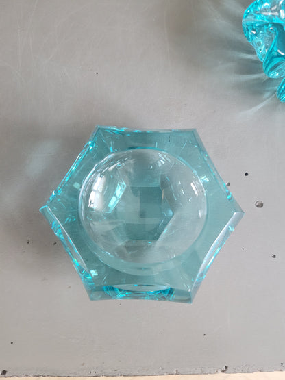 Paire de cendriers assortis en verre turquoise - 394