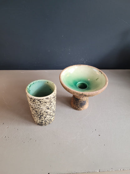 Ensemble vase + bougeoir en céramique brutaliste - Ref 894