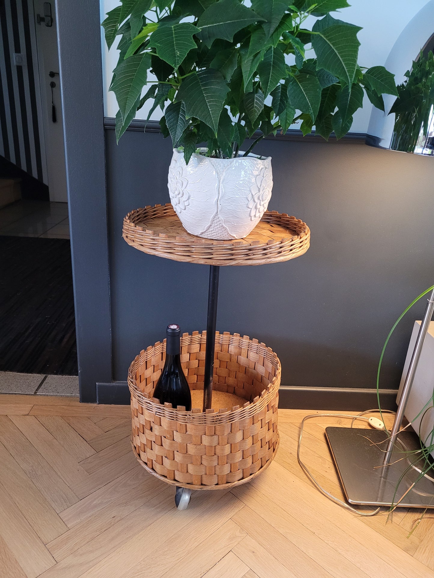 Desserte ronde en rotin et bois - Ref 580