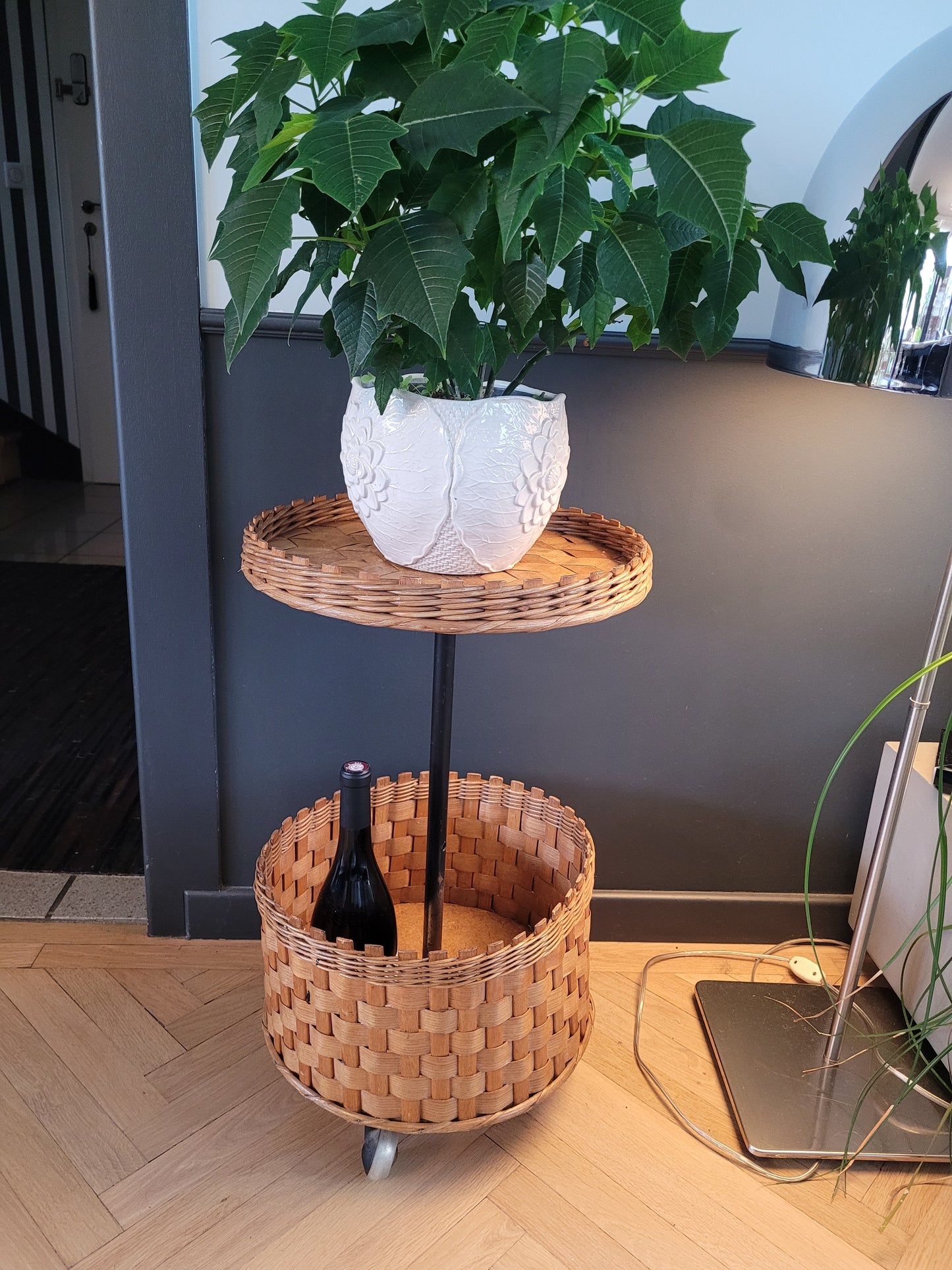 Desserte ronde en rotin et bois - Ref 580