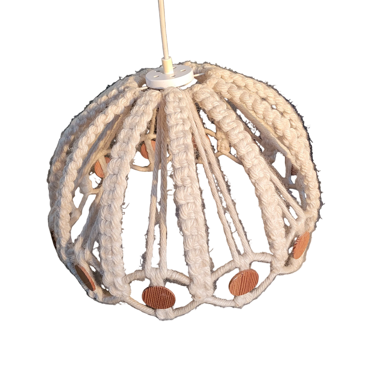 Suspension vintage en macramé et bois - Ref 736