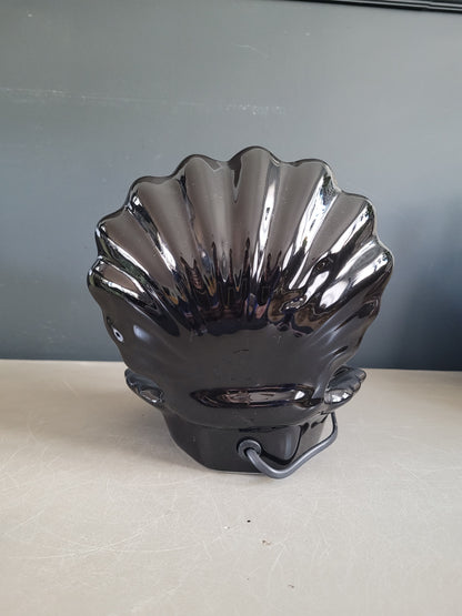 Lampe coquillage vintage en porcelaine noire globe opaline - Ref 896