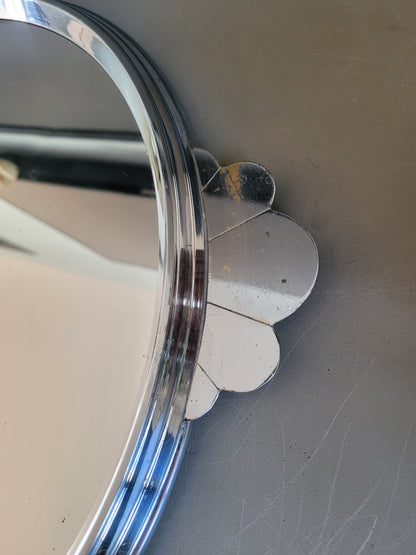 Plateau miroir en métal argenté vintage - Ref 693