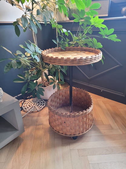 Desserte ronde en rotin et bois - Ref 580