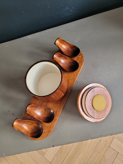 Pot à tabac et porte-pipes vintage en bois - Ref 797