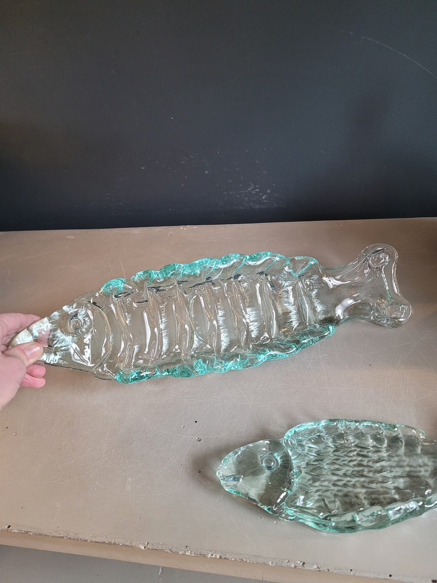 Paire de plats à sushis en verre pressé- Ref 749