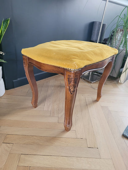 Tabouret ottoman ancien en bois et velours - Ref 503