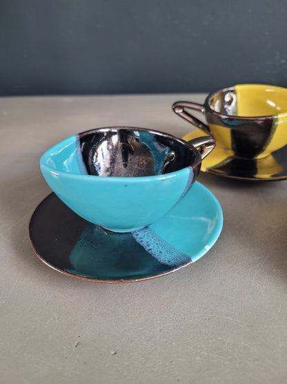 Lot de 4 tasses à café Vallauris avec soucoupes - Ref 386