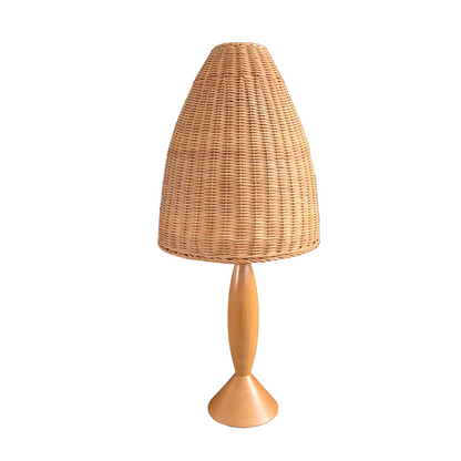 Lampe à poser en hêtre et rotin - Ref 1407