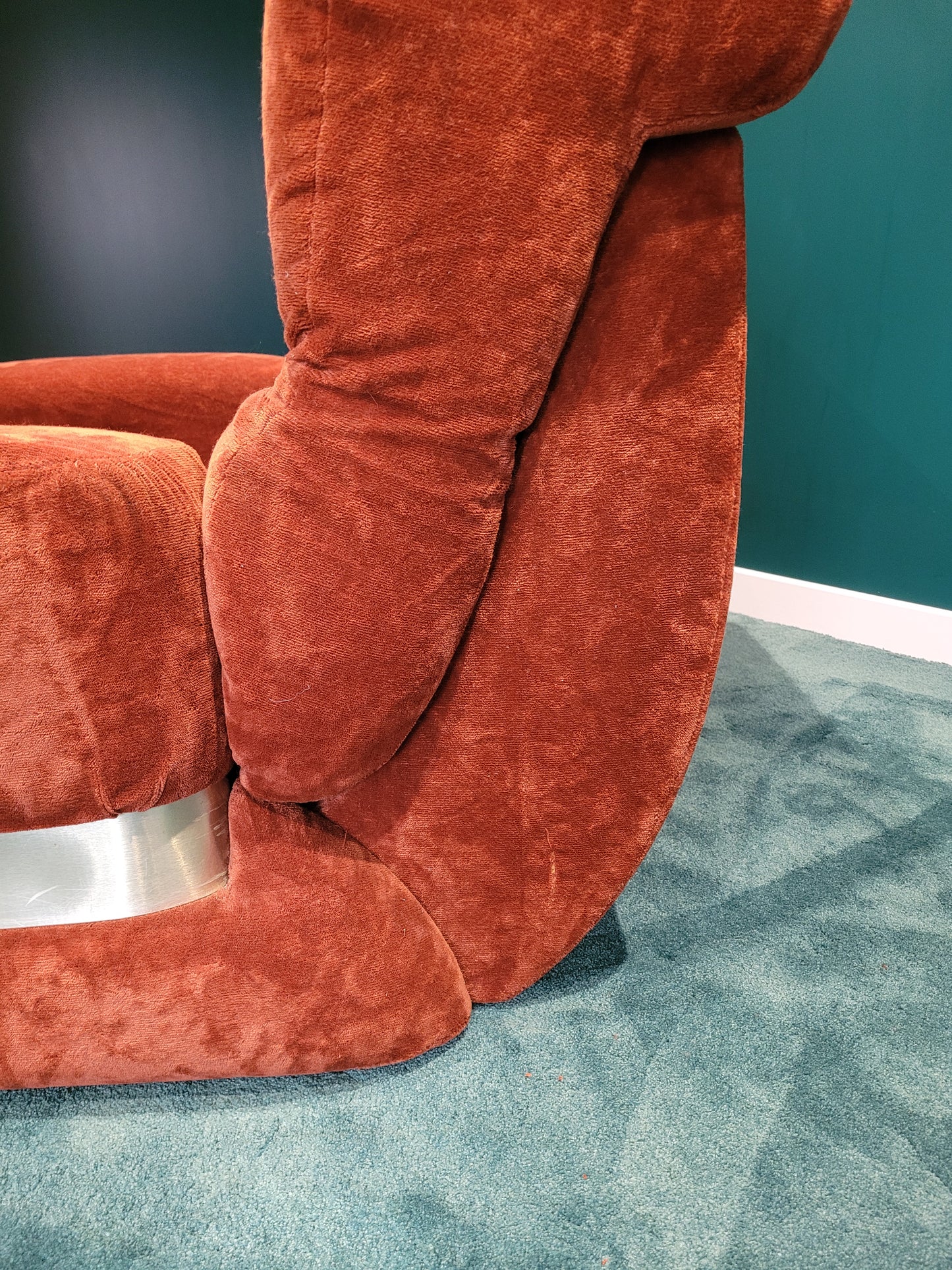 Fauteuil vintage en velours orange - Ref 760