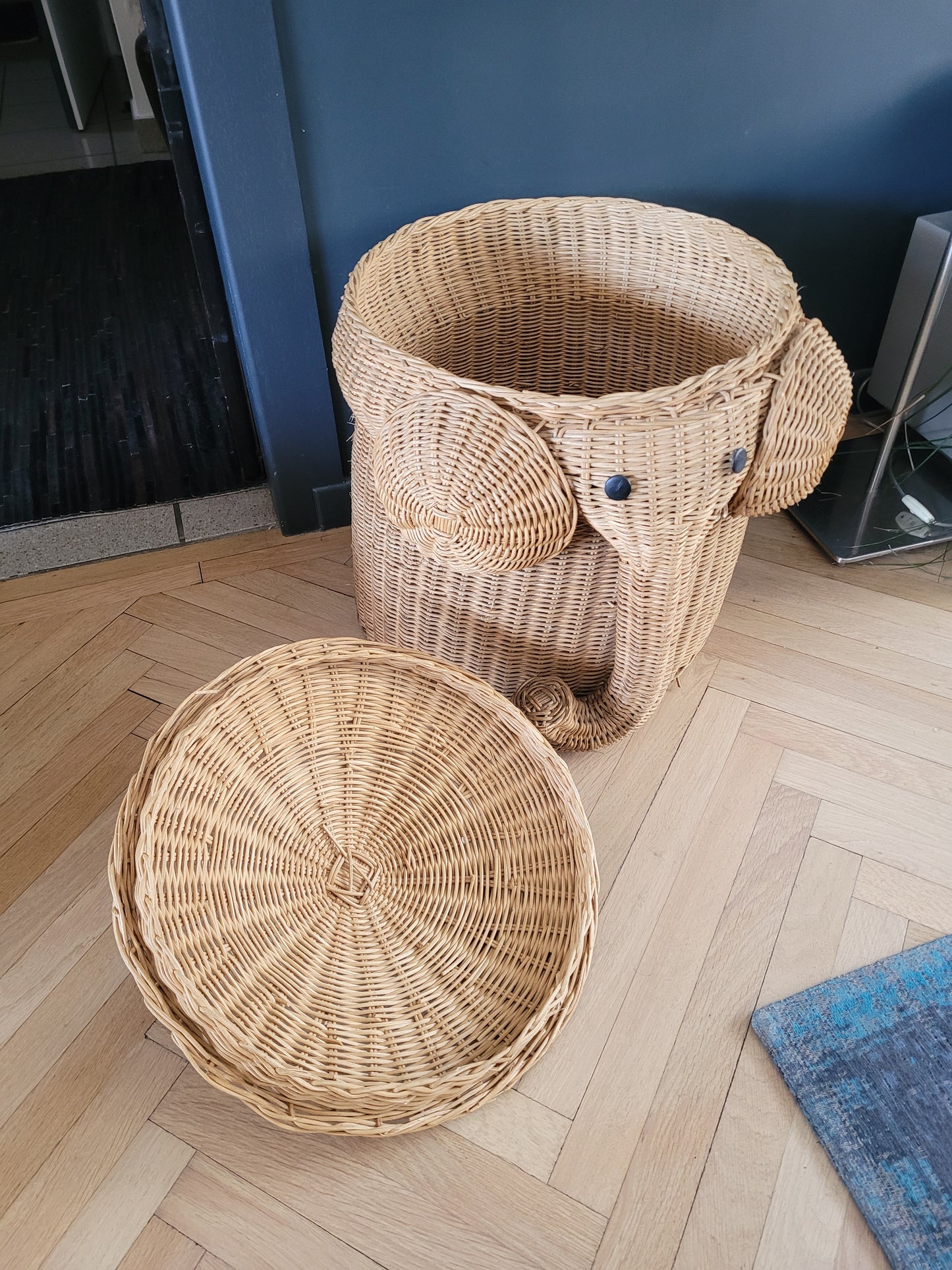 Panière à linge éléphant en rotin - Ref 895