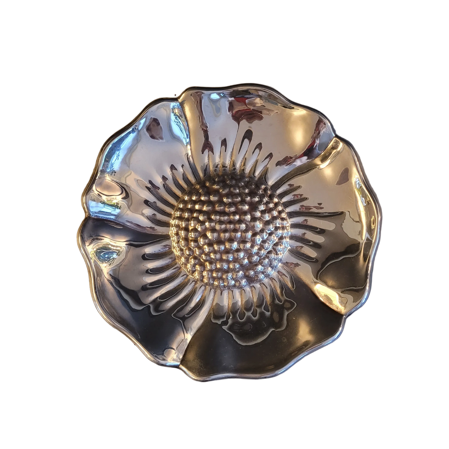 Plat fleur en métal argenté - Ref 914