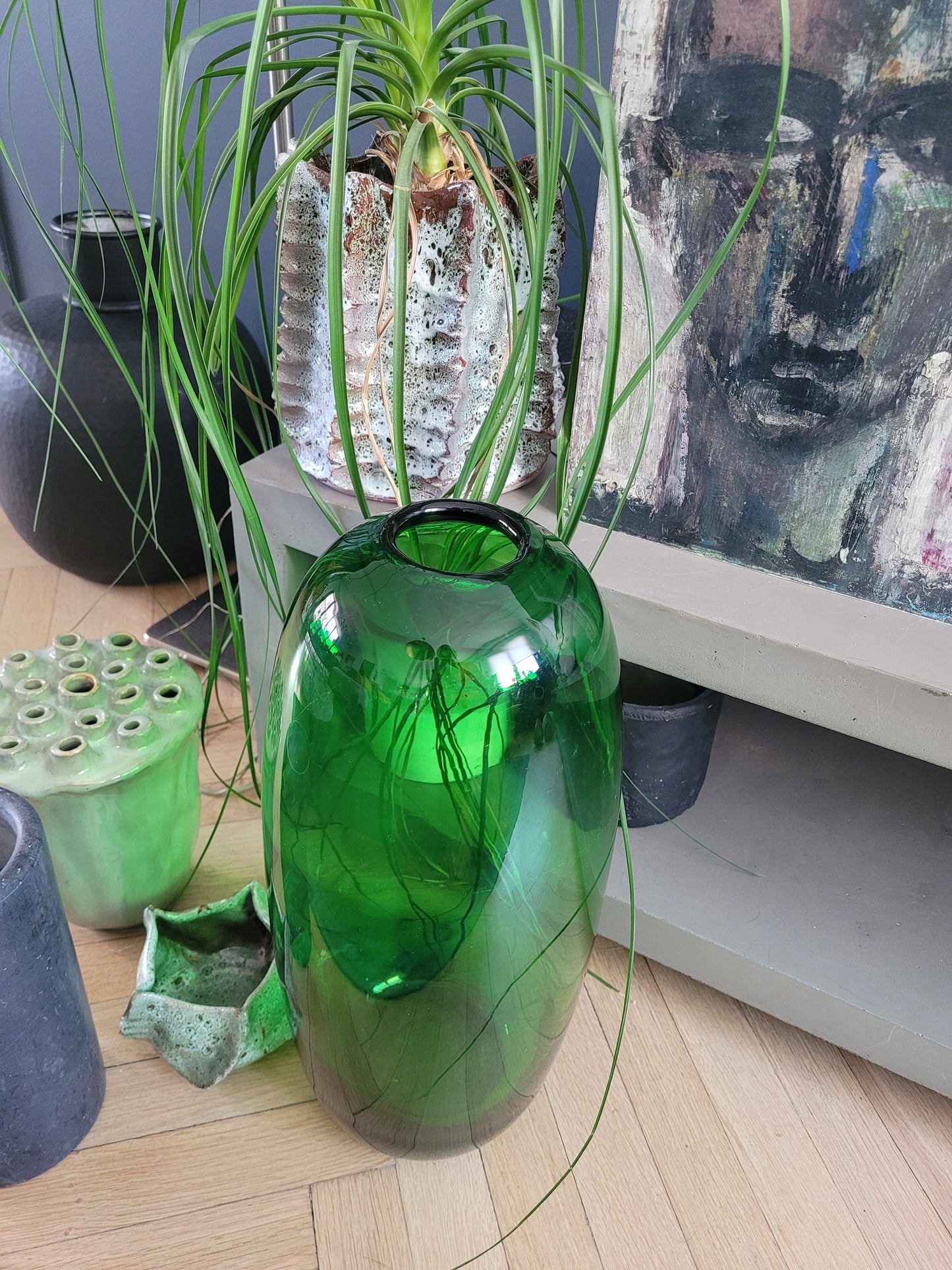 Grand vase en verre vert - Ref 1046