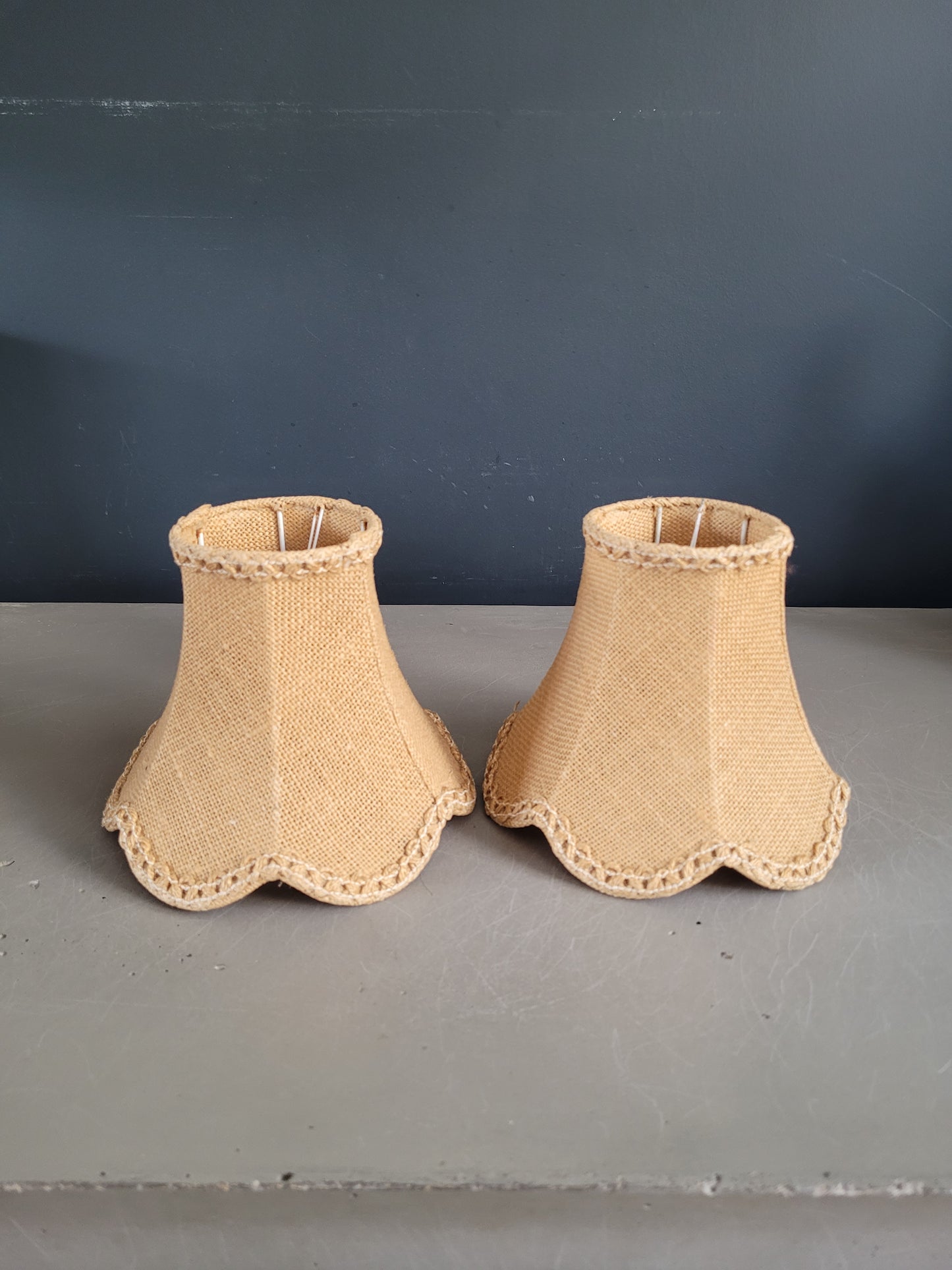 Paire d'abat-jour vintages en toile de jute - Ref 448