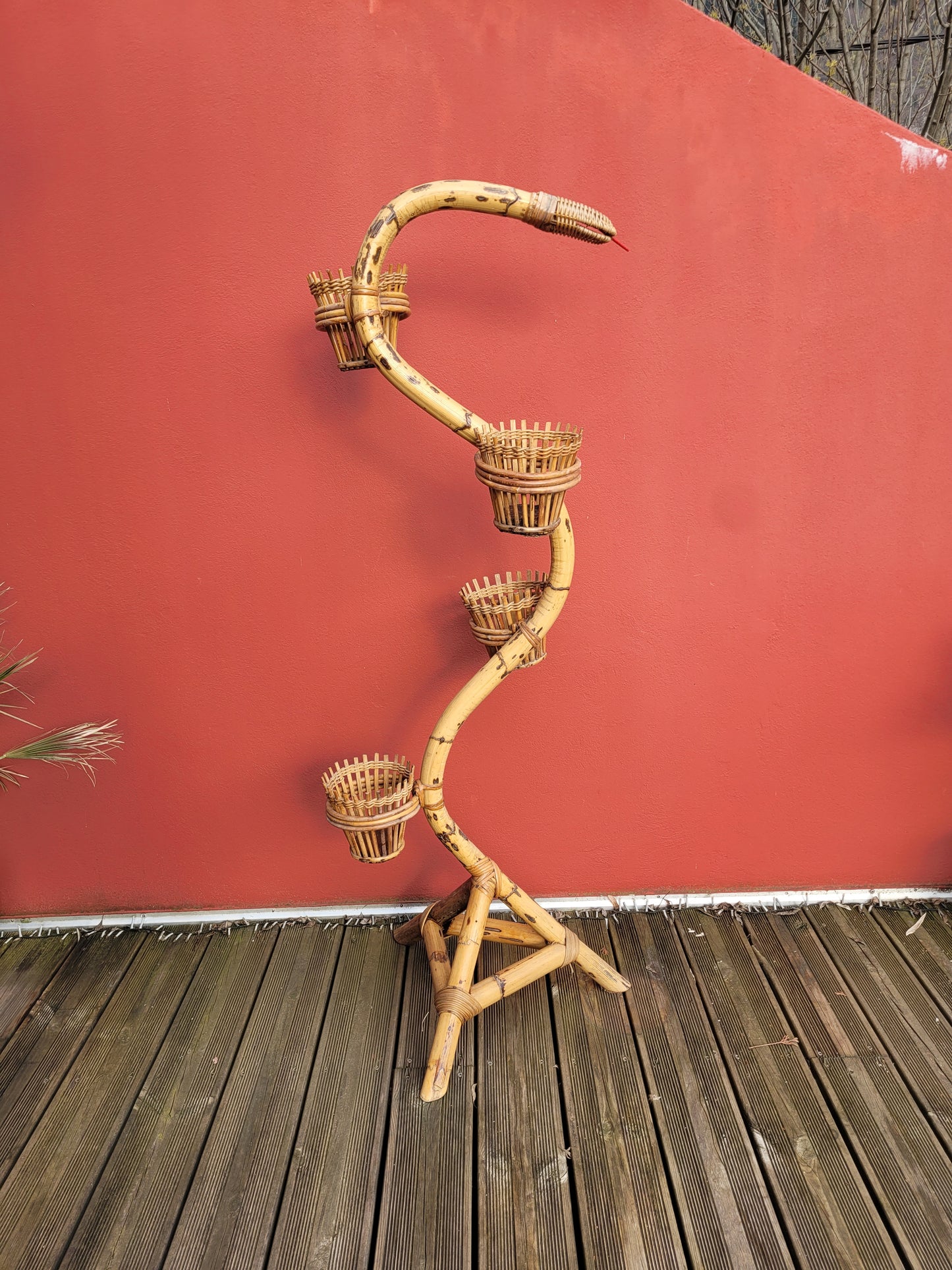Porte-plantes serpent en bambou vintage - Ref 859
