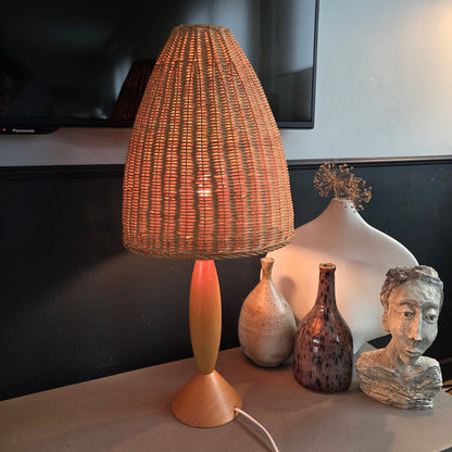 Lampe à poser en hêtre et rotin - Ref 1407