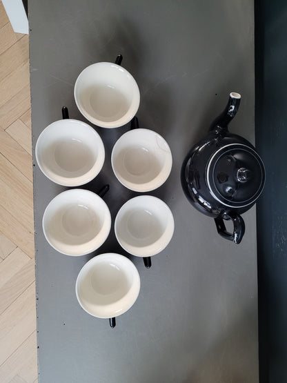 Service à café ancien en céramique noir et blanc - Ref 825