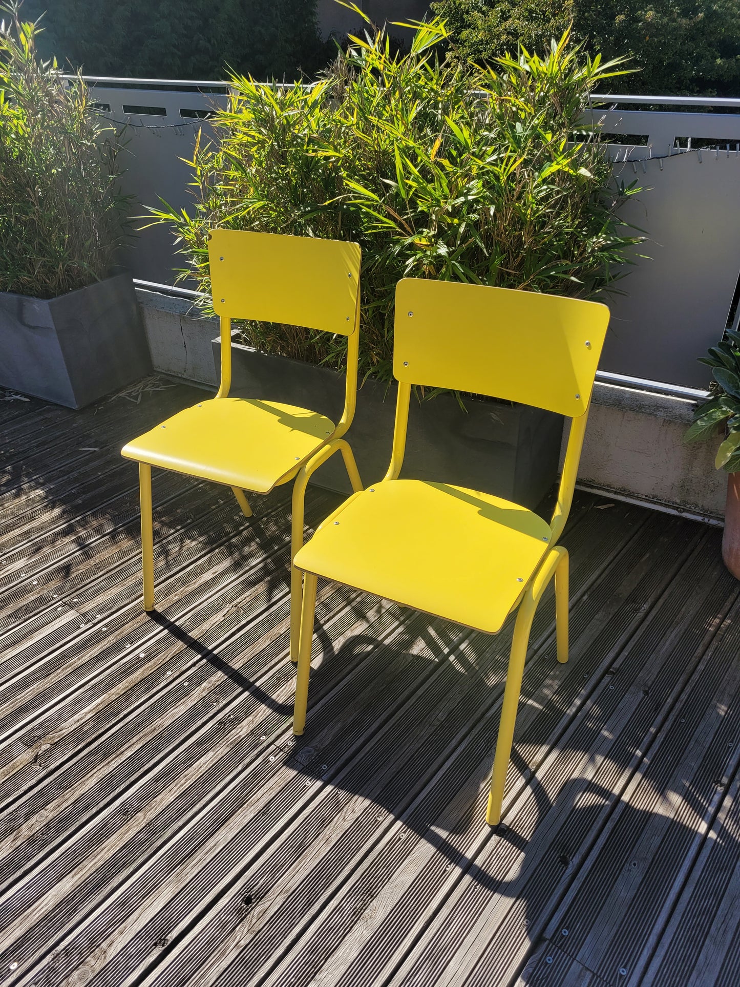 Paire de chaises jaunes en contre-plaqué- Ref 600