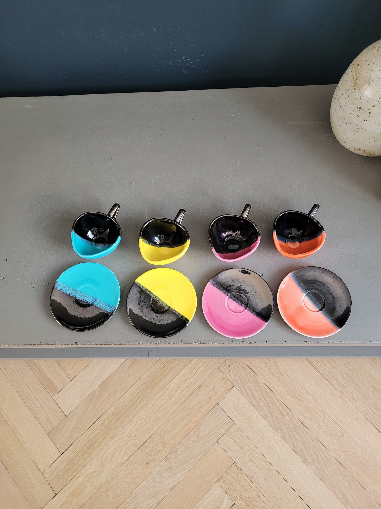 Lot de 4 tasses à café Vallauris avec soucoupes - Ref 386