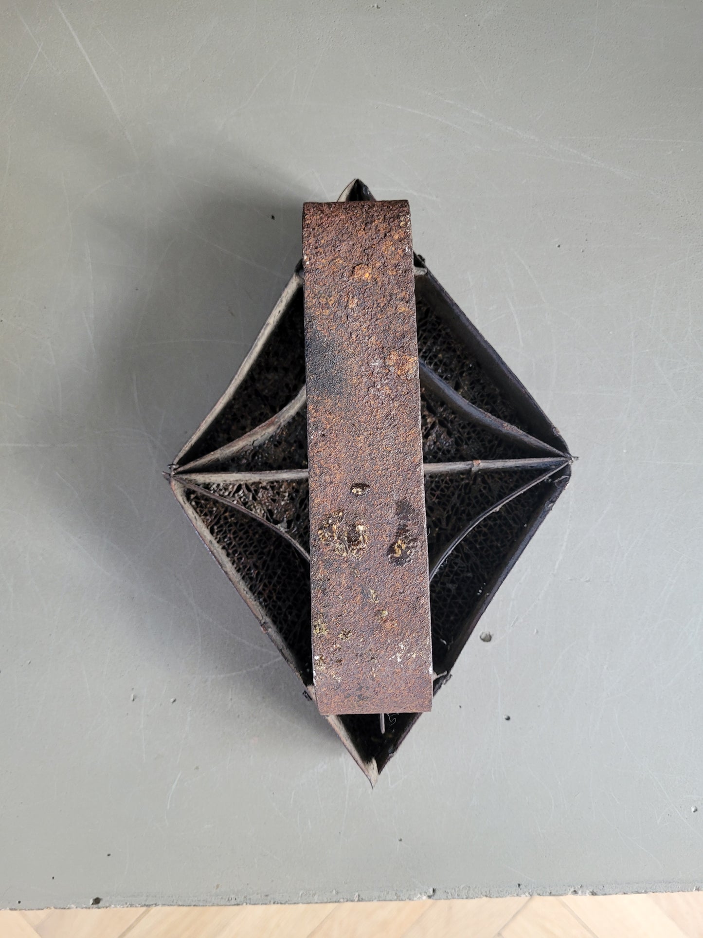 Ancien bloc d'impression en cuivre - Tampon textile motif losanges - Ref 846