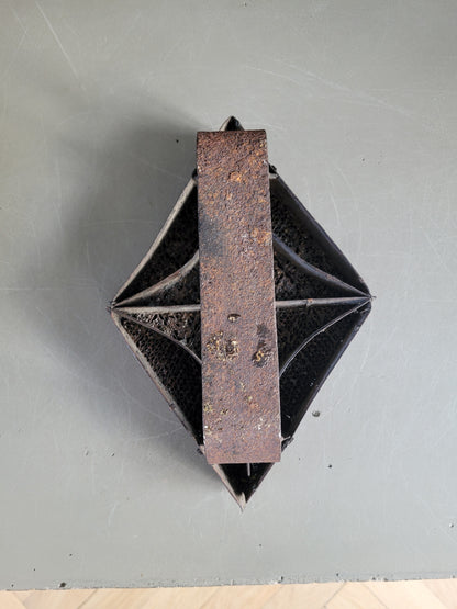 Ancien bloc d'impression en cuivre - Tampon textile motif losanges - Ref 846