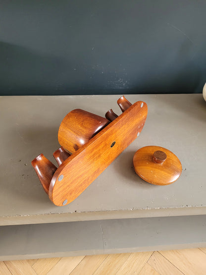 Pot à tabac et porte-pipes vintage en bois - Ref 797