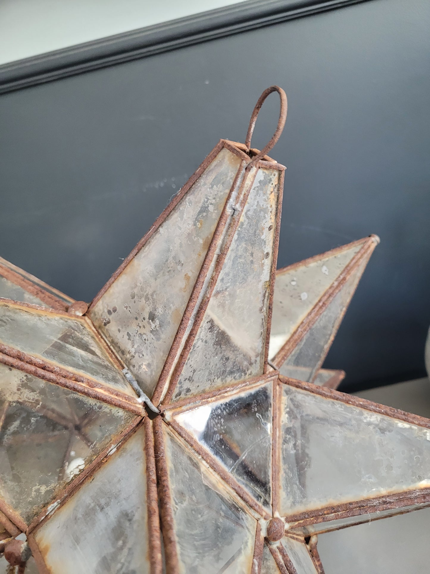 Suspension lampe étoile en métal et verre mercurisé -18 branches - Ref 1032