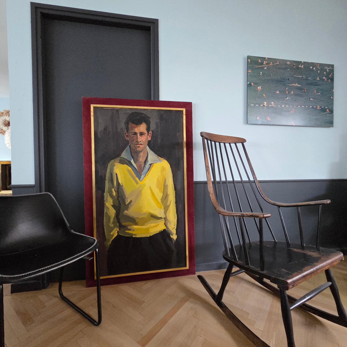 Portrait d'homme au pull jaune,  huile sur toile, signé Aymar - Ref 1425